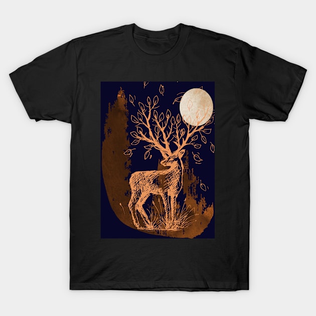 Jungle Wild Deer Moon Wall Art, Deer In The Night T-Shirt by Modern Art